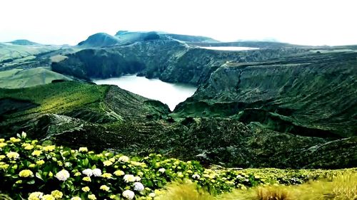 Scenic view of mountains against clear sky