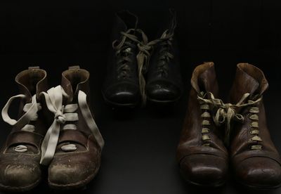 Close-up of shoes in darkroom