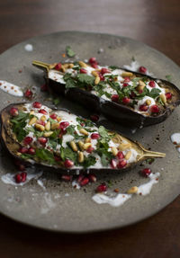 Cooked aubergine on plate