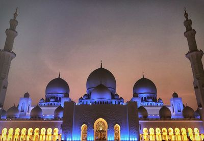 High angle view of illuminated building against sky