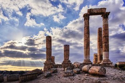 Old ruins of temple of hercules against sky, in amman, jordan