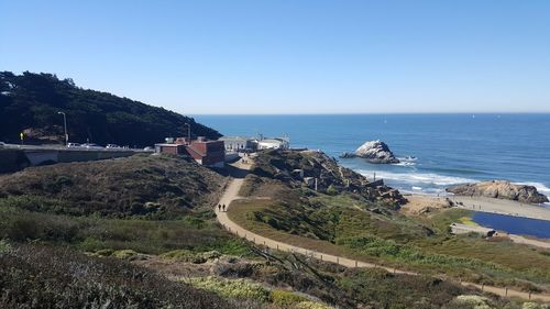 Scenic view of sea against clear sky