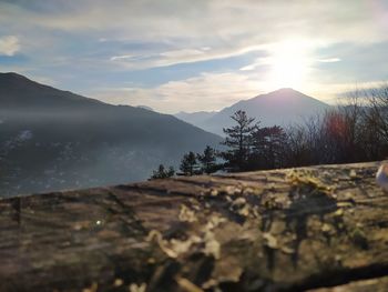 Scenic view of mountains against sky during sunset