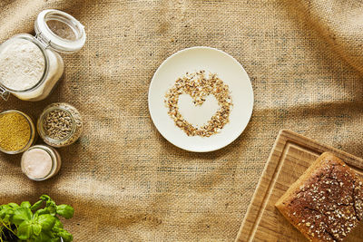 High angle view of food on table