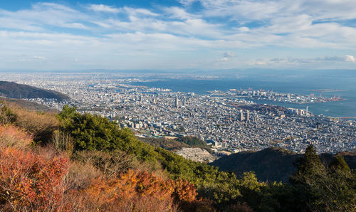 High angle view of cityscape against sky