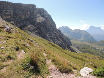 Scenic view of rocky mountains against sky