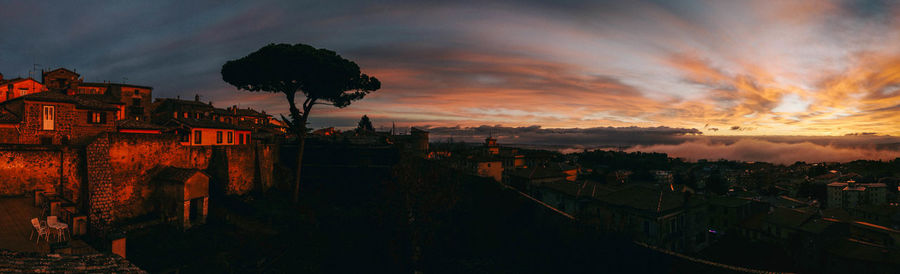 Panoramic view of city at night