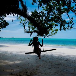 Full length of man on beach against sky