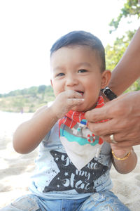 Portrait of cute boy with ice cream