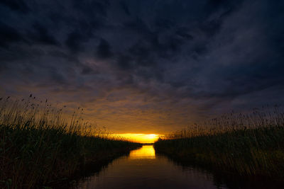 Scenic view of lake against sky during sunset