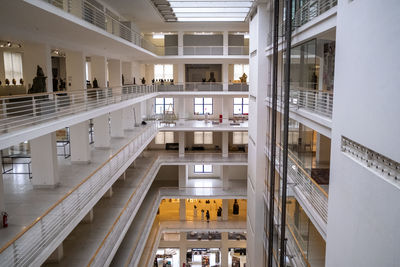 High angle view of modern buildings in city