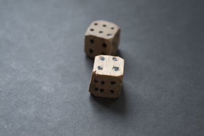 Close-up of wooden dices on table