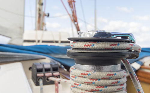 Close-up of rope in sailboat