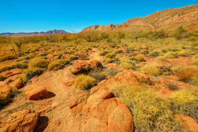 Scenic view of mountains against clear sky
