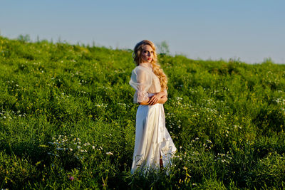 Young woman on field