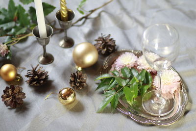 High angle view of vegetables on table