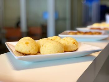 Close-up of bread in plate on table