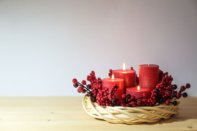 Close-up of christmas decorations on table