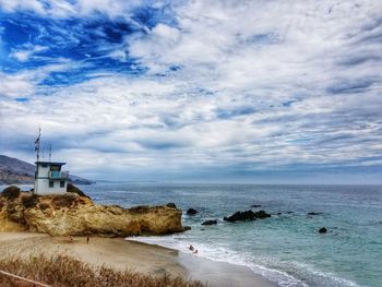 Scenic view of sea against cloudy sky