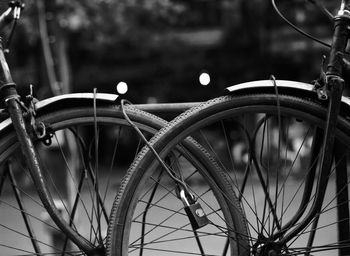 Close-up of bicycles parked