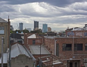 High angle view of cityscape against sky