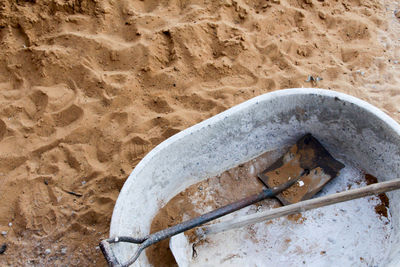 High angle view of container on beach