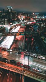 High angle view of traffic on road at night