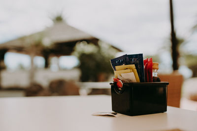 Close-up of box on table