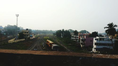 Railroad tracks against clear sky