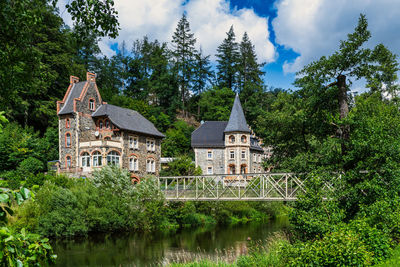 Buildings by lake