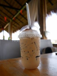 Close-up of drink in glass on table