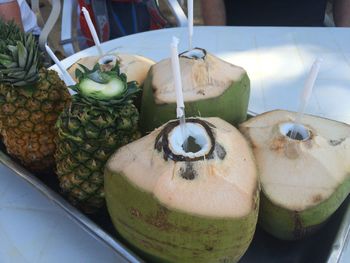 High angle view of fruits on table