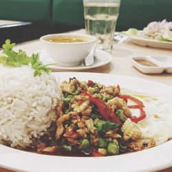 Close-up of meal served on table