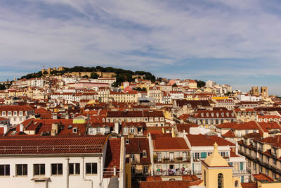 High angle view of townscape against sky