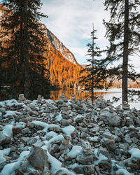 Scenic view of frozen lake against sky during winter