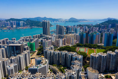 Aerial view of city buildings