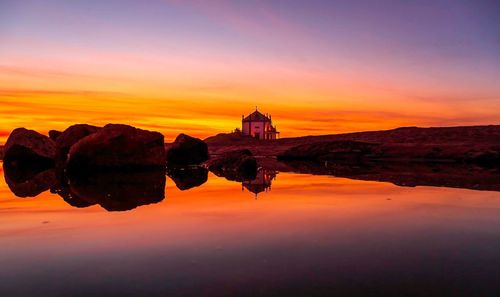 Reflection of building in water