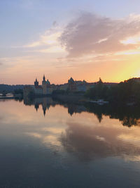 Scenic view of building against sky during sunset