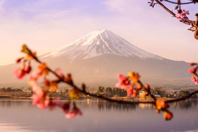 Scenic view of lake against sky during winter