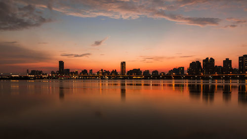 Scenic view of river against sky during sunset
