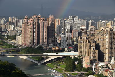 Modern buildings against sky in city