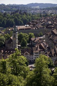 High angle view of buildings in town