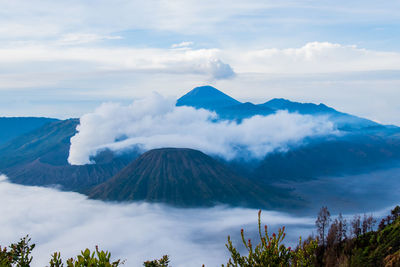 Scenic view of volcanic mountain against sky