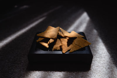 High angle view of bread on paper