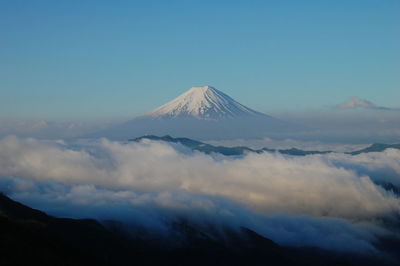 View of volcanic mountain against blue sky