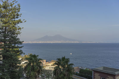 High angle view of bay against sky