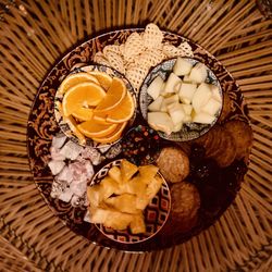 High angle view of breakfast on table