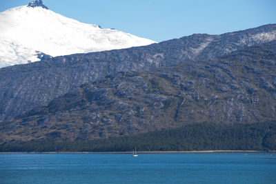 Scenic view of sea and mountains against sky