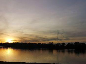 Scenic view of lake against sky during sunset