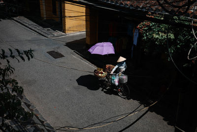 Low section of person walking on street